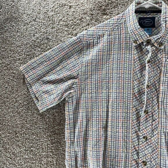 True Flies Shirt Adult Medium White Check Seersucker Button Up Outdoor Fishing - Picture 5 of 13